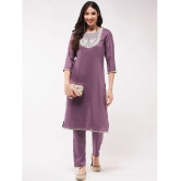 Pannkh - Purple Art Silk Womens Straight Kurti ( Pack of 1 ) - None