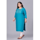 Preksha Rayon Embroidered Straight Women's Kurti - Turquoise ( Pack of 1 ) - None