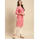 Rangita Women Rayon Pink Floral Printed Knee Length Straight Kurti - None