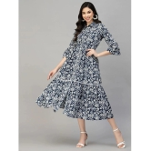 Stylum Cotton Printed Midi Womens Fit & Flare Dress - Navy Blue ( Pack of 1 ) - None