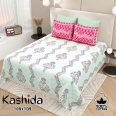 Bedsheet Adda-Super Mega King Size  King Size(108*108 in)-Pure Cotton Sanganeri Printed Jaipuri  Double Bedsheet With 2 Matching Pillow Covers-RJ-14-03-(108*108)-HT8309