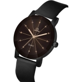 Septem Black Leather Analog Mens Watch