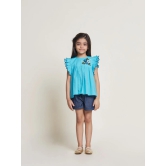 Fiorella Handmade Flower Embroidery Cotton Girls Top - Blue-2-3Y