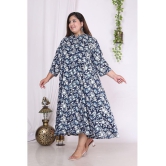 Swasti Cotton Blend Printed Flared Womens Kurti - Blue ( Pack of 1 ) - None