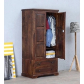 Solid Teak Wood 2 Door Wardrobe-Brown