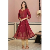 Juniper Rayon Printed Anarkali Womens Kurti - Maroon ( Pack of 1 ) - None