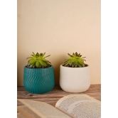 Essential Planter - White & teal