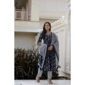 Floral Printed Rayon  Kurta With Pants & Dupatta-XL