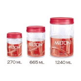 Milton Vitro Plastic Pet Storage Jar and Container, Set of 12 (4 pcs x 270 ml Each, 4 pcs x 665 ml Each, 4 pcs x 1.24 ltrs Each), Red Wine - Red