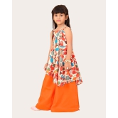 Girls Printed Stylish Flared Palazzo With Crop Top-Orange / 6 - 7 Years