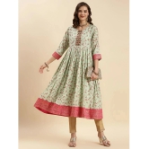 Rangita Women Sea Green Silk Embroidered Calf Length Anarkali Kurti - None