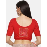 Women Back Printed Stretchable Blouse U036-Red / X-Large