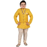 Arshia Fashions Yellow Silk Blend Boys Indo Western Sherwani & Churidar Set ( Pack of 1 ) - None