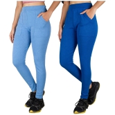 KARARO JEGGINGS - Cotton Blend Skinny Fit Blue Womens Jeggings ( Pack of 2 ) - None