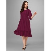 JASH CREATION Polyester Solid Knee Length Womens Fit & Flare Dress - Wine ( Pack of 1 ) - None