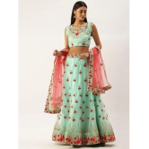 Om Shantam Sarees Green,Pink Net Chaniya Choli Semi Stitched Lehenga Single - Free Size