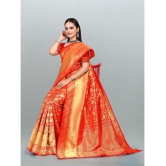 Om Shantam Sarees - Red Banarasi Silk Saree With Blouse Piece ( Pack of 1 ) - Red