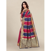 Om Shantam Sarees - Navy Blue Banarasi Silk Saree With Blouse Piece ( Pack of 1 ) - Navy Blue