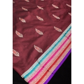 Multicolor Border Brown Pure Banarasi Katan Silk Saree with Meenakari Buttas | SILK MARK CERTIFIED