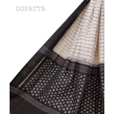 Offwhite Black Sambalpuri Handwoven Single Ikat Cotton Dupatta