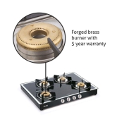 Glen 4 Burner LPG Gas Stove Mirror Finished Glass High Flame Forged Brass Burner, Extra Wide, Black (1048 GT FB MBL)