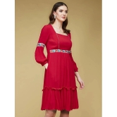 Life with Pockets Rayon Embroidered Above Knee Womens Fit & Flare Dress - Red ( Pack of 1 ) - None