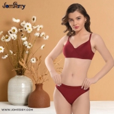 Jomferry Women Cotton Padded Bra Panty Set for Women Lingerie Set Bra Panty Set for Women with Bra Panty Set for Women Innerwear Sport Seamless-34 / Maroon