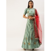 Om Shantam Sarees Green,Pink Silk Blends Chaniya Choli Semi Stitched Lehenga Single - Free Size