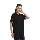 Women Solid Polo Neck Polyester Black T-Shirt