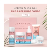 Glamveda Korean Glass Skin Rice & Ceramide 6 Step Daily Skincare Routine For Women with Gift Box | Face wash, Toner, Serum, Under eye cream, Moisturizer & Sunscreen