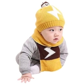 Penyan Winter Woolen Beanie Cap for Babies Girls & Boys with Muffler (Yellow) - None