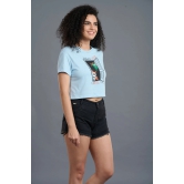 Think Of The Devil & Devil Is Here Printed Blue Crop Top for Women XXL