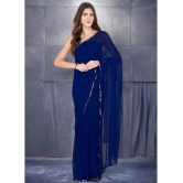 clafoutis Chiffon Solid Saree With Blouse Piece - Navy Blue ( Pack of 1 ) - Navy Blue