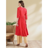 Rangita Women Rayon Red Embroidered Ankle Length Tiered Flared Kurti - None