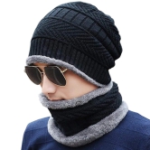 WUGO::Winter Woollen Hat and Scarf Neck Scarf Warm Knit Hat Thick Fleece Lined Winter Hat & Scarf for Men Women,Unisex Winter Warm Knitted Hat and Scarf Set with Fur Lining