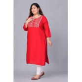 Preksha Rayon Embroidered Straight Women's Kurti - Red ( Pack of 1 ) - None