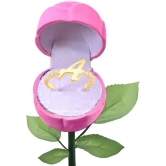 Vighnaharta Stylish A Letter Gold Plated Alloy Ring with pink rose box - None