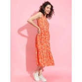 Oxolloxo Women Floral Print Mandarin Collar Fit & Flare Midi Dress