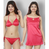 NIVCY - Pink Satin Women's Nightwear Night Dress ( Pack of 2 ) - L