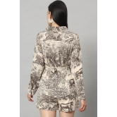 White and Brown Printed Shirt and Shorts Co-Ord Set-L 38