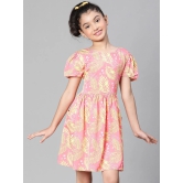 Oxolloxo Girls Tropical Printed Puff Sleeves Fit & Flare Dress