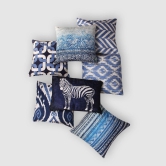 Zebra Crushed Velvet Cushion Cover (Blue and White)