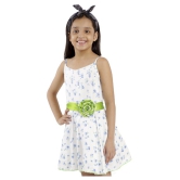 Kids Cave dress for girls fit and flare belted with flower fabric rayon floral print (Color_White, Size_3 Years to 12 Years) - None