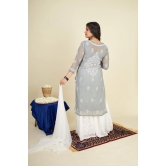 Georgette Chikankari  kurti- Grey-Grey / XXXL