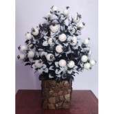 BAARIG - White Cherry Blossom Artificial Flowers With Pot ( Pack of 1 )