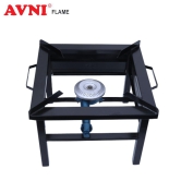 Avni M.S Square Single Burner Gas Stove Powder Koted Bhatti (Chula) (Large) Cast Iron Manual Gas Stove