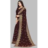 Om Shantam Sarees - Coffee Georgette Saree With Blouse Piece ( Pack of 1 ) - Coffee