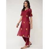 Pannkh Viscose Embroidered Straight Womens Kurti - Maroon ( Pack of 1 ) - None