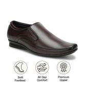 UrbanMark Men Comfortable Square-Toe Faux Leather Slip On Formal Shoes- Brown - None