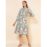 Janasya Polyester Printed Midi Womens Fit & Flare Dress - Blue ( Pack of 1 ) - None